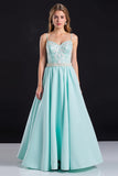 Mint Spaghetti Straps A Line Appliques Prom Dress