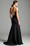 Mermaid V-Neck Ruched Long Black Dress