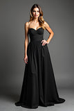 A Line Chiffon Spaghetti Straps Black Dress