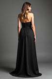 A Line Chiffon Spaghetti Straps Black Dress