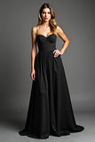 A Line Chiffon Spaghetti Straps Black Dress