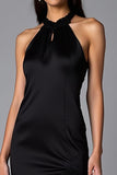 Simple Black Sheath Halter Long Formal Dress with Slit