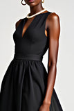 V-Neck A-Line Tulle Tea Length Little Black Dress