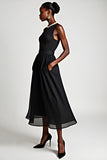 V-Neck A-Line Tulle Tea Length Little Black Dress