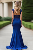 Royal Blue Appliqued Mermaid V-Neck Mother Of  Bride Dress