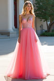 Blush Pink A-Line Sequin Tulle Prom Dress