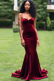 Simple Burgundy Mermaid Strapless Long Prom Dress