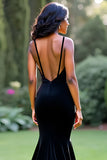 Elegant Black Mermaid Spaghetti Straps Long Prom Dress