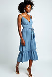 Light Blue Spaghetti Straps Ruched Wedding Guest Dress