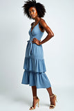 Light Blue Spaghetti Straps Ruched Wedding Guest Dress