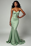 Dusty Sage Matte Satin Mermaid Strapless Long Prom Dress