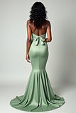 Dusty Sage Matte Satin Mermaid Strapless Long Prom Dress