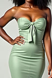 Dusty Sage Matte Satin Mermaid Strapless Long Prom Dress