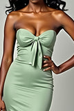 Dusty Sage Matte Satin Mermaid Strapless Long Prom Dress