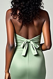 Dusty Sage Matte Satin Mermaid Strapless Long Prom Dress