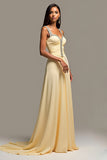 Sheath Daffodil Spaghetti Straps Ruched Long Prom Dress