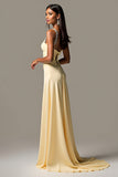 Sheath Daffodil Spaghetti Straps Ruched Long Prom Dress