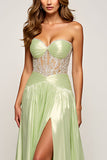 Sparkly Sage Sweetheart Sequined Long Prom Dress With Slit