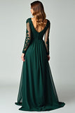 Pine A Line V Neck Lace Long Prom Dress with Long Sleeves