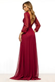 Burgundy Sheath Deep V Neck Long Sleeves Mother of the Bride Dress with Slit