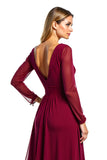 Burgundy A Line Chiffon Long Sleeve Mother of the Bride Dress