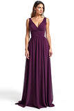 Purple Sheath V-Neck Pleated Chiffon Long Mother of the Bride Dress