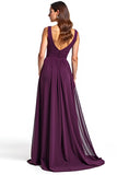 Purple Sheath V-Neck Pleated Chiffon Long Mother of the Bride Dress