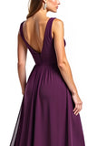 Purple Sheath V-Neck Pleated Chiffon Long Mother of the Bride Dress