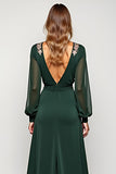 Pine Sheath Deep V Neck Long Sleeves Mother of the Bride Dress with Appliques