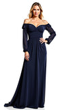 Navy Sheath Off the Shoulder Long Sleeves Chiffon Mother of the Bride Dress