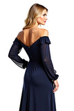 Navy Sheath Off the Shoulder Long Sleeves Chiffon Mother of the Bride Dress