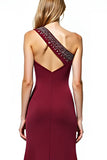 Glitter Burgundy Mermaid One Shoulder Long Mother of the Bride Dress with Beading