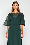 Pine Sheath Scoop Half Sleeves Chiffon Mother of the Bride Dress with Appliques