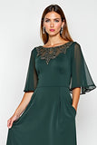 Pine Sheath Scoop Half Sleeves Chiffon Mother of the Bride Dress with Appliques