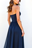 Navy A Line Sweetheart Long Wedding Guest Dress