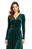 Pine Velvet V-Neck Mother of the Bride Dress with Long Sleeves