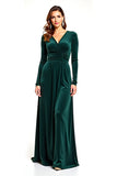 Pine Velvet V-Neck Mother of the Bride Dress with Long Sleeves