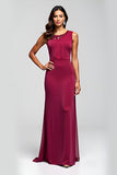 Burgundy Mermaid Scoop Sleeveless Long Mother of the Bride Dress with Sequins