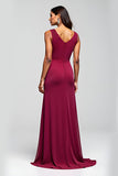 Burgundy Mermaid Scoop Sleeveless Long Mother of the Bride Dress with Sequins