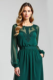 Pine A-Line Scoop Chiffon Long Sleeves Mother of the Bride Dress with Lace