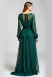 Pine A-Line Scoop Chiffon Long Sleeves Mother of the Bride Dress with Lace