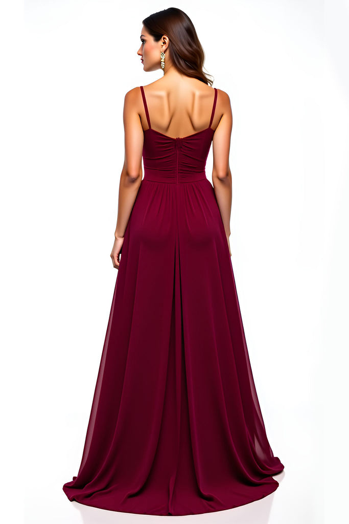 ZAPAKA Women Burgundy Wedding Guest Dress Tulle Ruched Spaghetti Straps ...