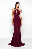 Halter Burgundy Sheath Formal Dress