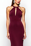 Halter Burgundy Sheath Formal Dress