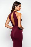 Halter Burgundy Sheath Formal Dress