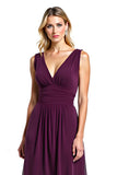 Purple Ruched A Line V Neck Mother of the Bride Dress with Slit