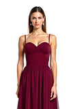 Burgundy Open Back Tulle Spaghetti Straps Ruched Long Wedding Guest Dress