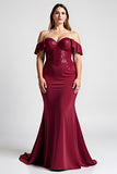 Mermaid Burgundy Sequin Off The Shoulder Long Mother Of Bride Dress