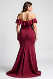 Mermaid Burgundy Sequin Off The Shoulder Long Mother Of Bride Dress