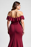 Mermaid Burgundy Sequin Off The Shoulder Long Mother Of Bride Dress